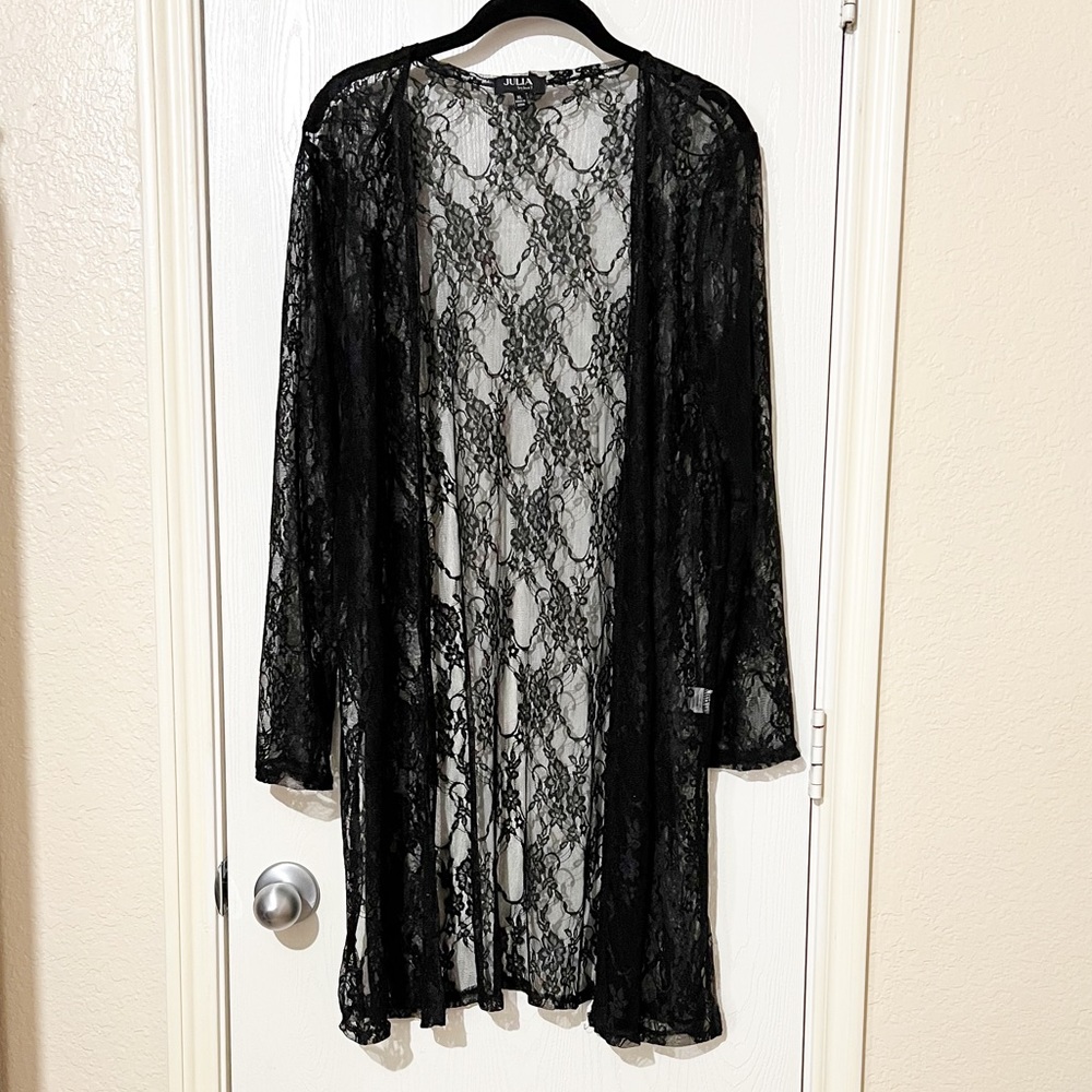 [Julia by J] Black Lacey Feminine Open Front Swim Cover-Up